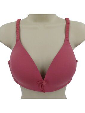 Victorias Secret 34D Ipex Wireless Solid Pink Padded Bra Lace Bow Accent Lined